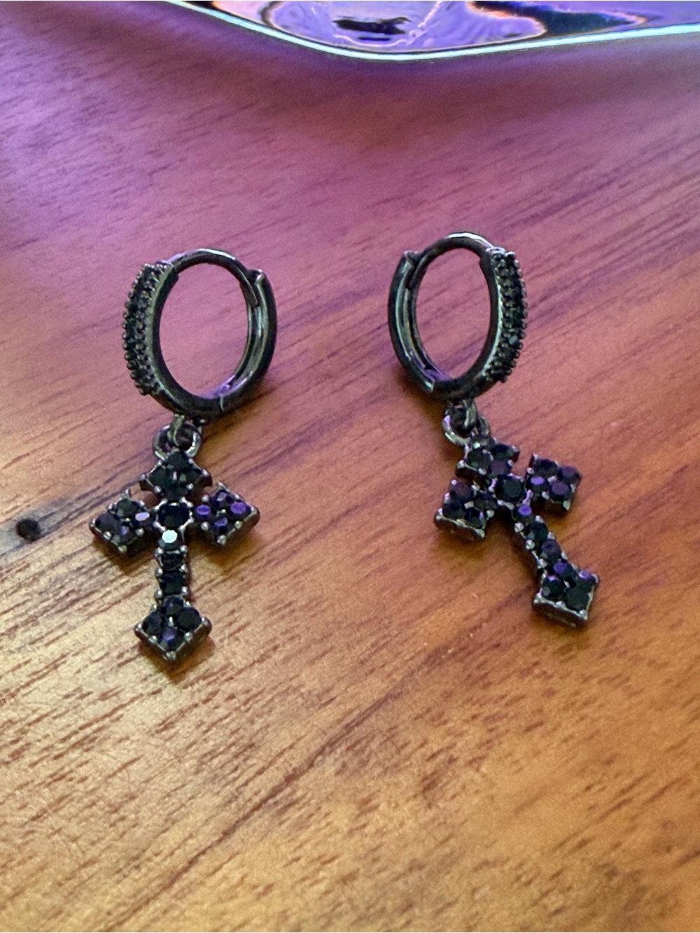 Black Cross Dangle Hoop Earrings - Women Jewelry Earrings